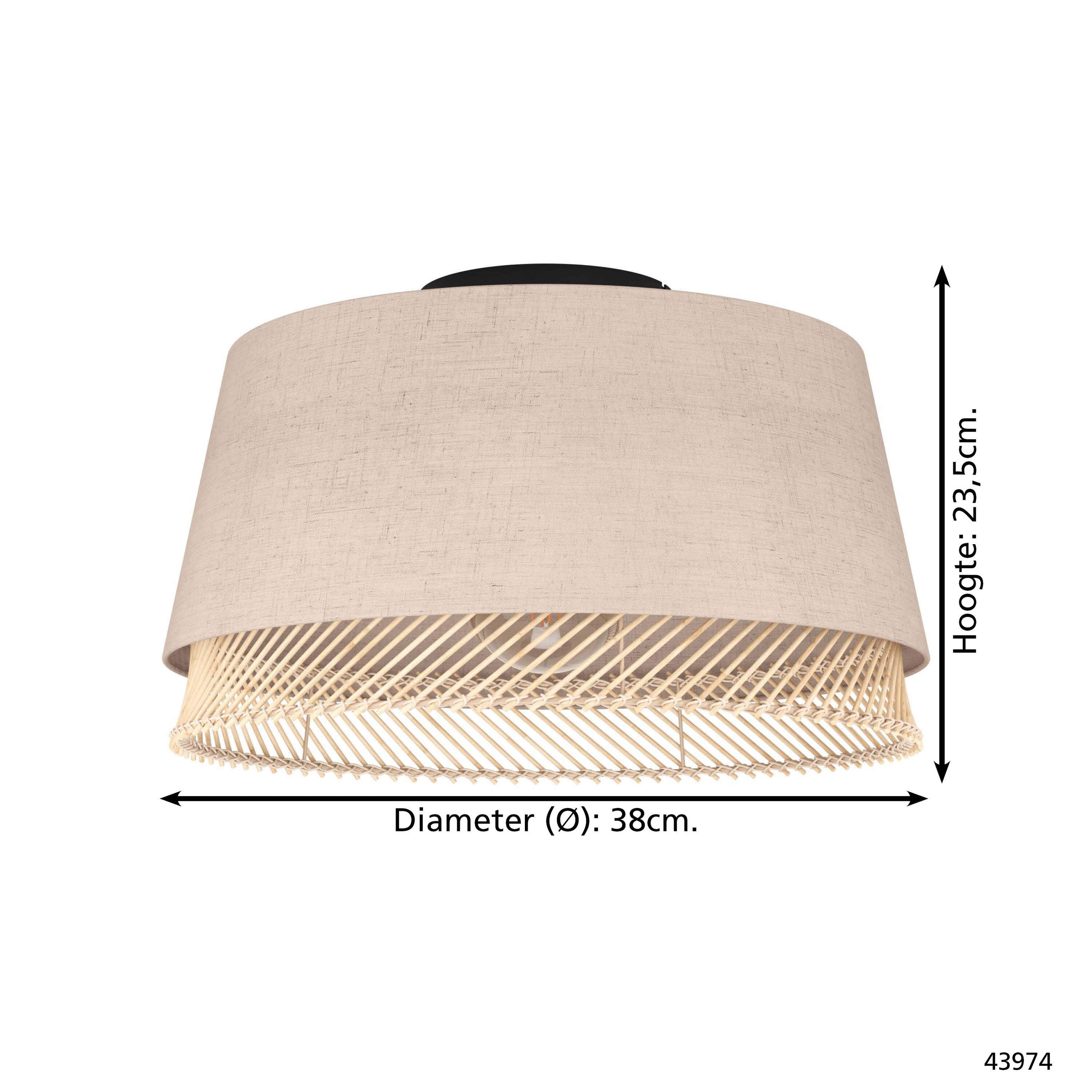 EGLO Tabley Plafondlamp - E27 - Ã 38 cm - Natuur|Bruin|Zwart - Textiel