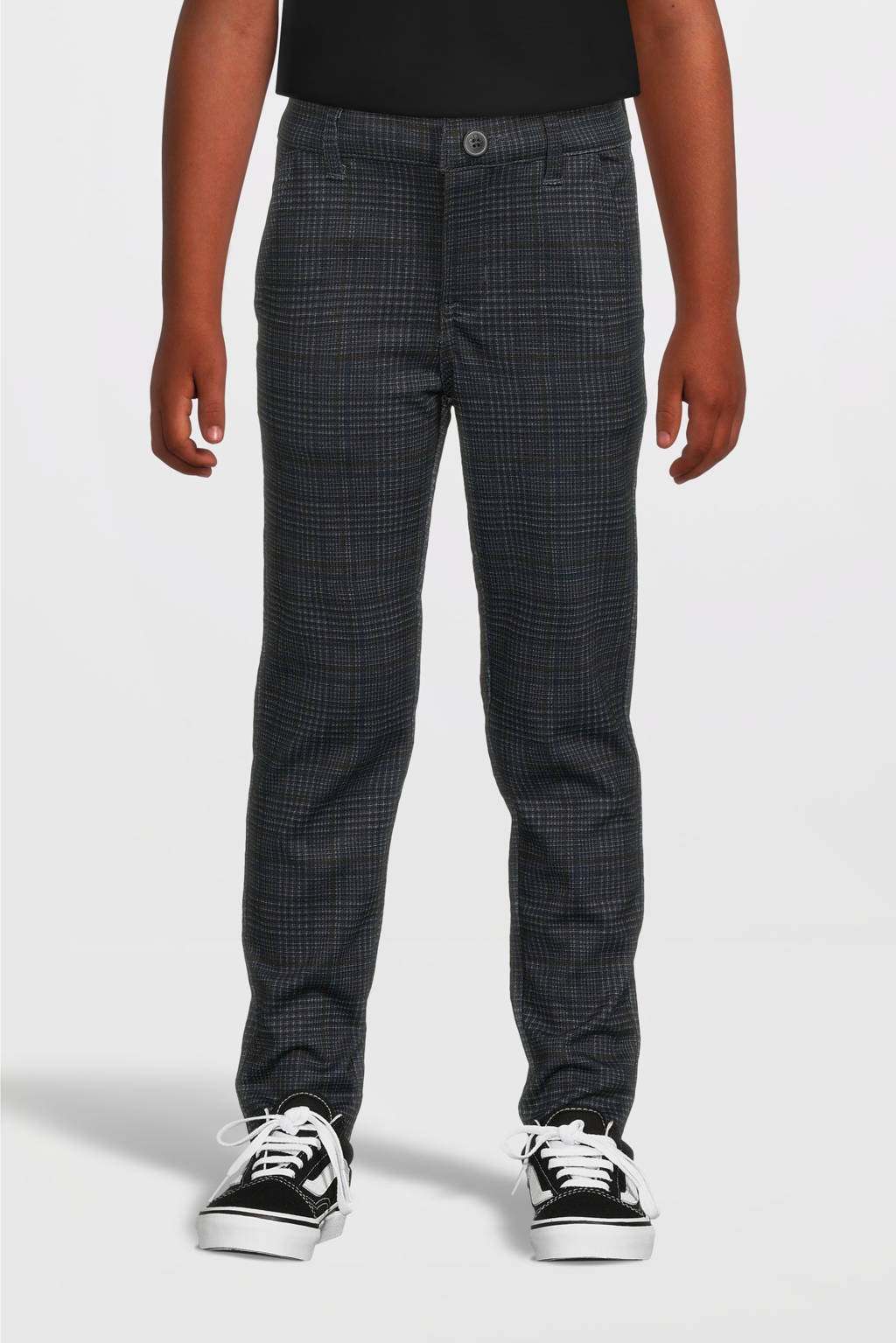 NAME IT geruite slim fit broek NKMSILAS antraciet