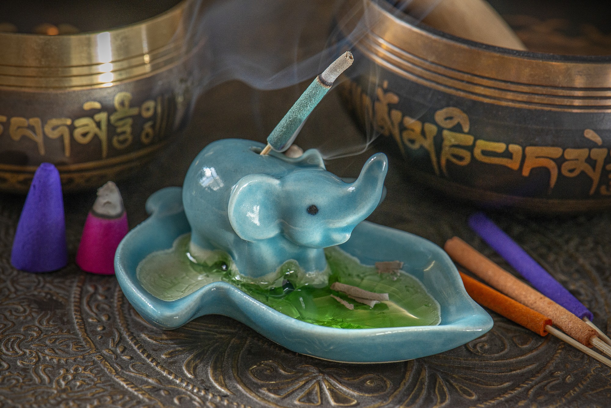 Räucherstäbchenhalter 'Elefant', blau-grün, aus Keramik, B 9 cm, T 8 cm, H 4 cm günstig bestellen