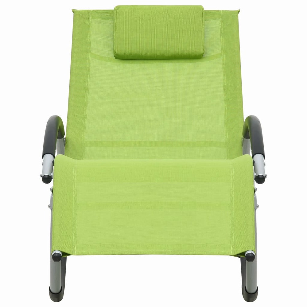 Transat chaise longue bain de soleil lit de jardin terrasse meuble d'extérieur avec oreiller vert textilène