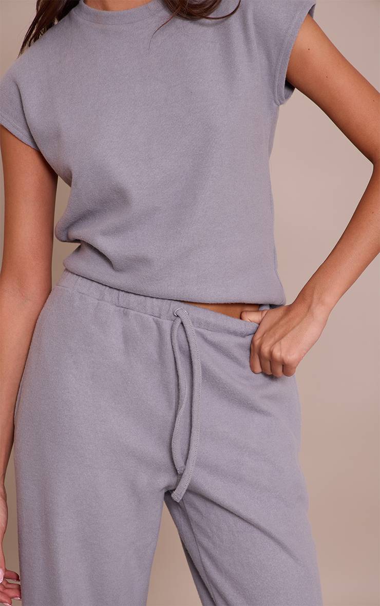 Charcoal Grey Pantalon Droit En Maille Côtelée