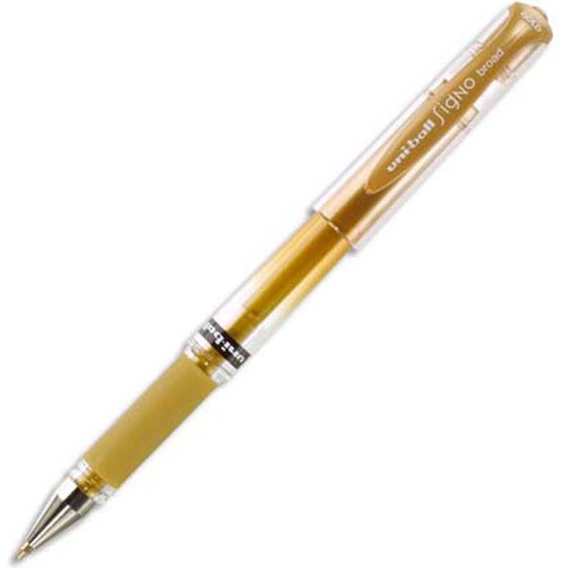Stylo-bille uniball signo broad écriture large 0.8mm pointe 1mm grip caoutchouc encre gel résistante eau lumière or