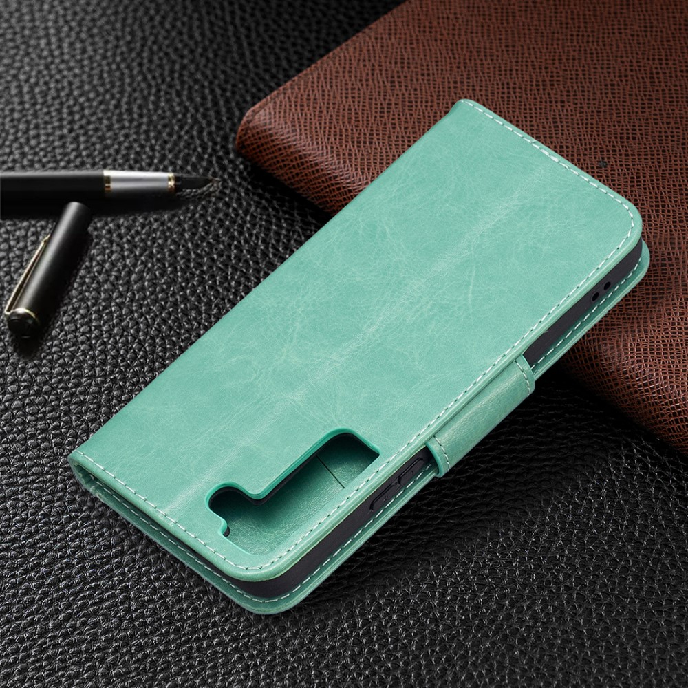 Samsung Galaxy S22 5G Leder Tasche mit Kartenfach   Handschlaufe Schmetterling - Türkis
