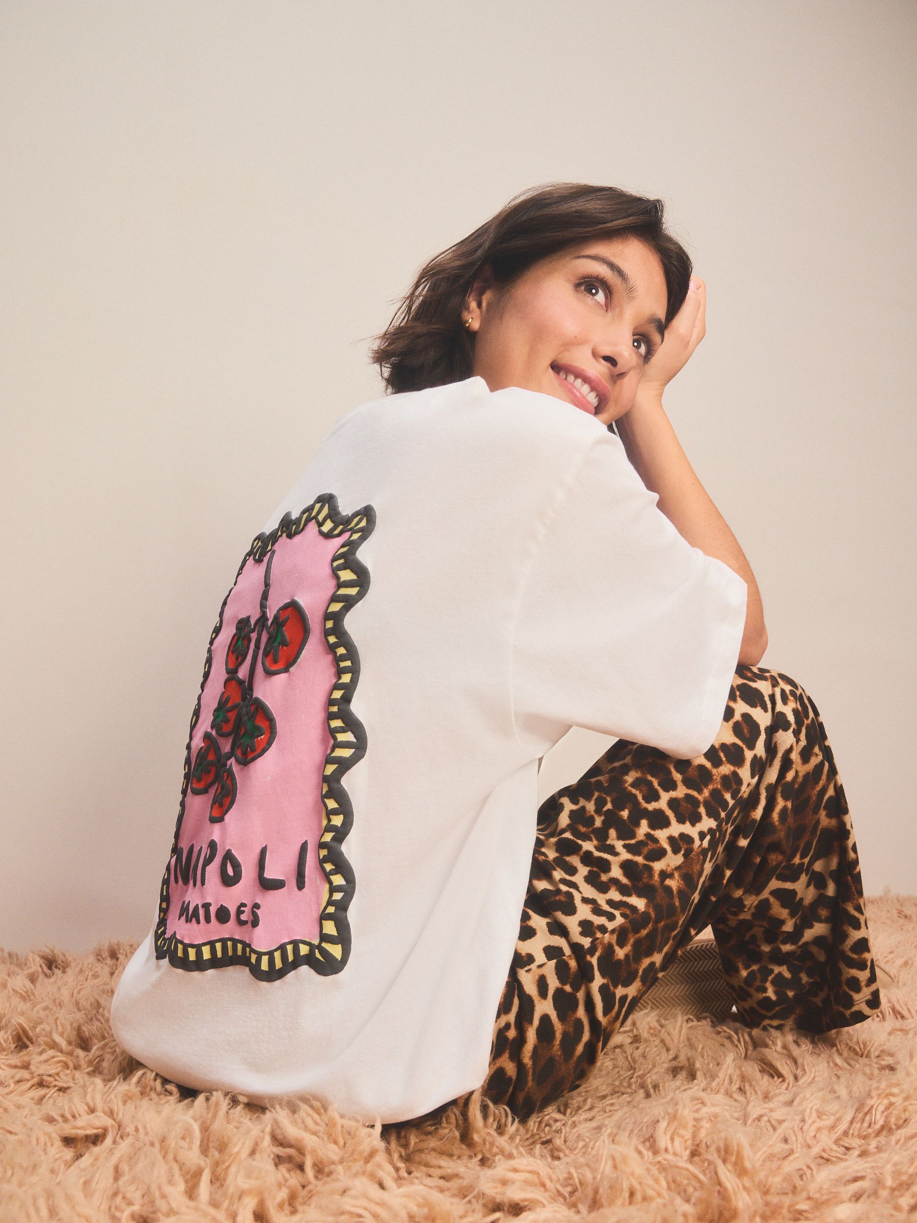 Afbeelding met luipaardprint - 100% katoenen pyjama met korte mouwen
