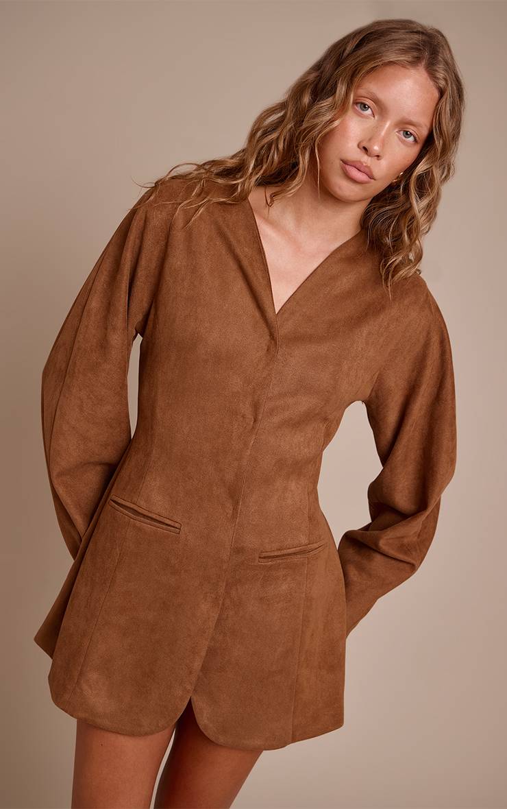 Marron Robe Blazer À Manches Cocon En Synthétique