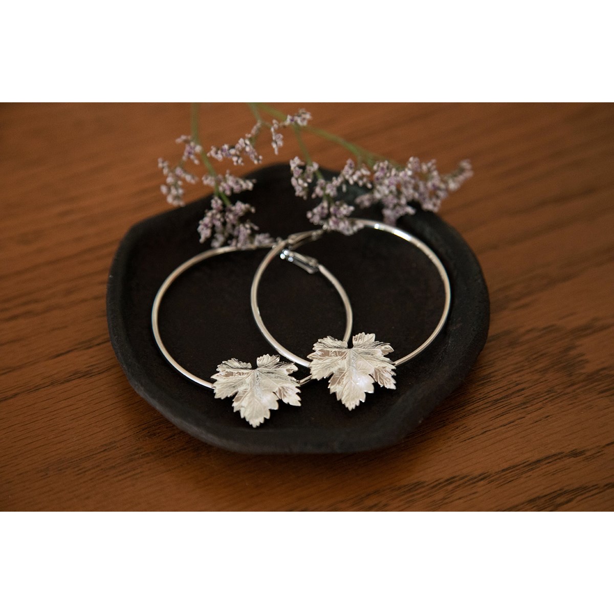 boucles d'oreilles créoles feuilles plaqué argent - HÉRA