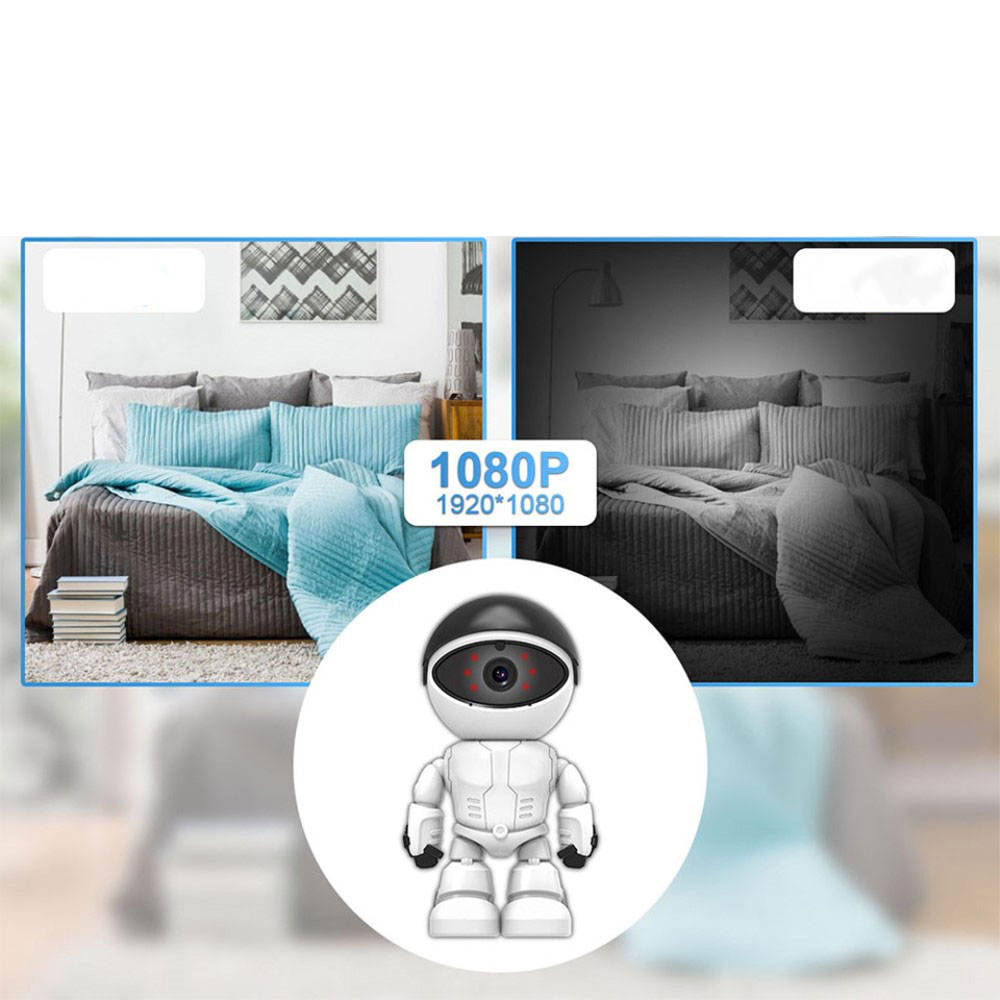 355° WiFi Internet IP Kamera 2MP Roboter mit IR Nachtsichtfunktion / Auto Tracking / Bewegungserkennung / 2-Wege-Audio (iOS/Android) - Weiss