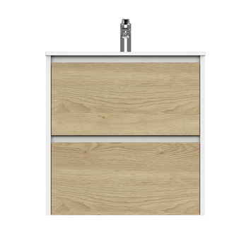 Tiger Reverse Meubelset 60 cm met 2 lades Naturel eik / Mat wit inclusief Oval wastafel Hoogglans wit