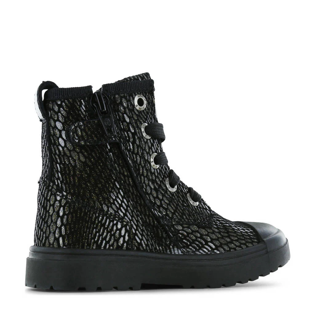 Shoesme leren veterboots zwart/goud