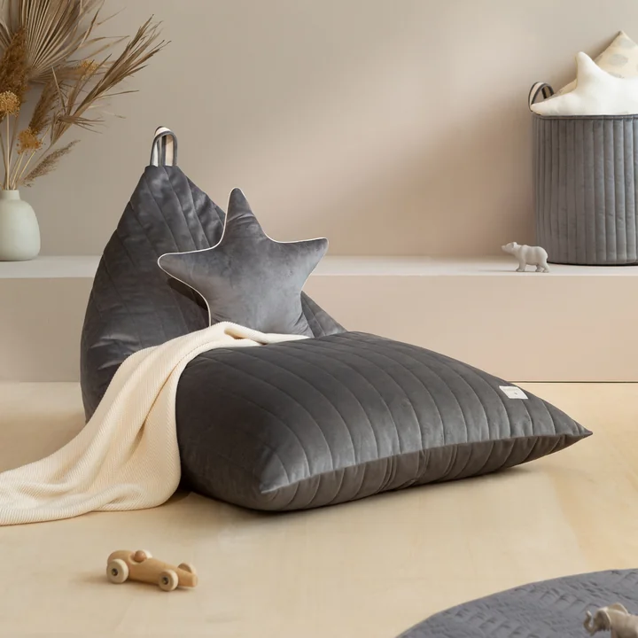 Nobodinoz - Essaouira Sitzsack Samt, 115 x 77 cm, gold bubble / olivgrün