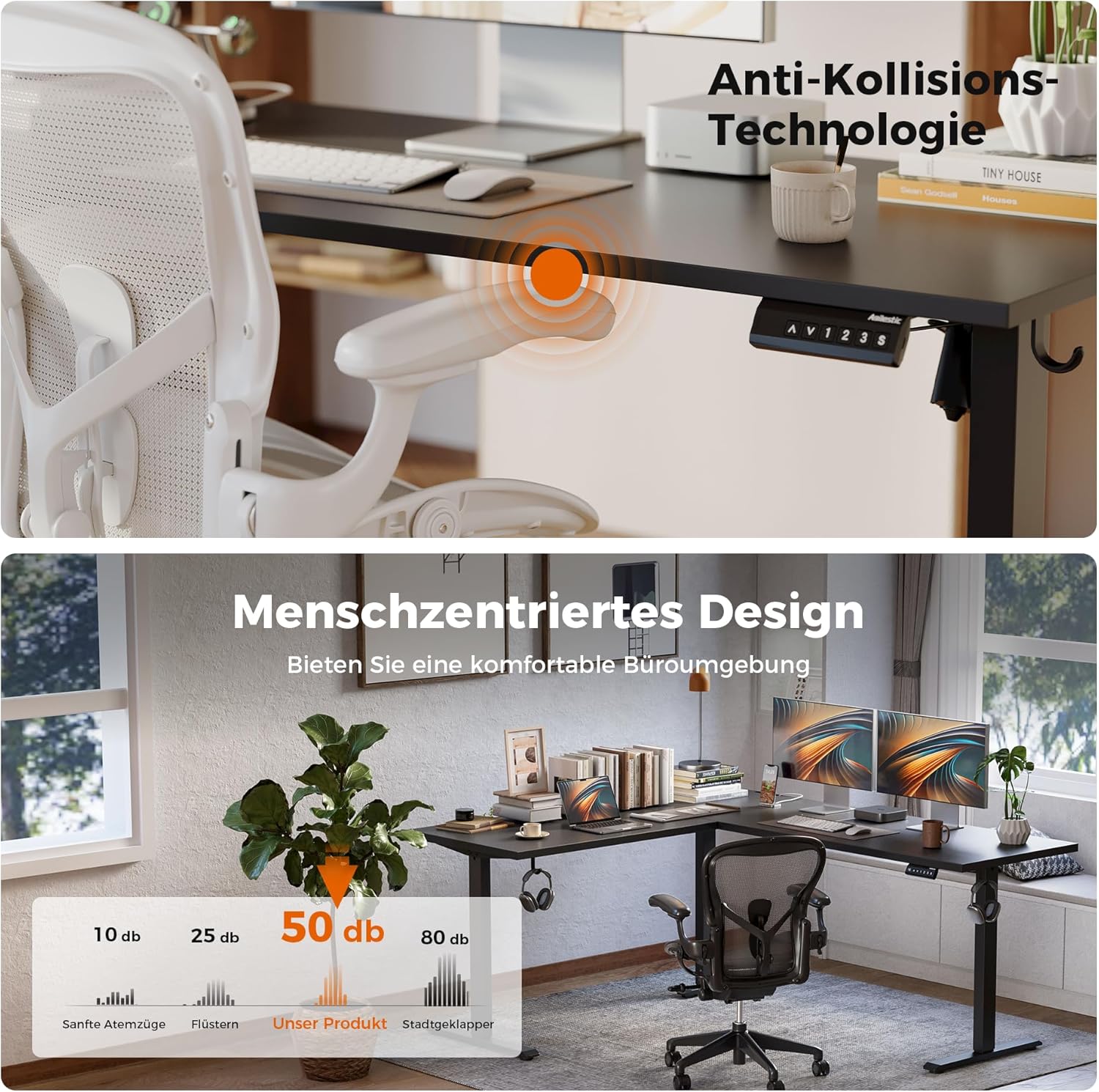 Agilestic L-förmig Höhenverstellbarer Schreibtisch, 160 x 140 cm Schreibtisch Höhenverstellbar Elektrisch, Eckschreibtisch Ergonomischer Steh-Sitz Tisch Computertisch, Schwarz