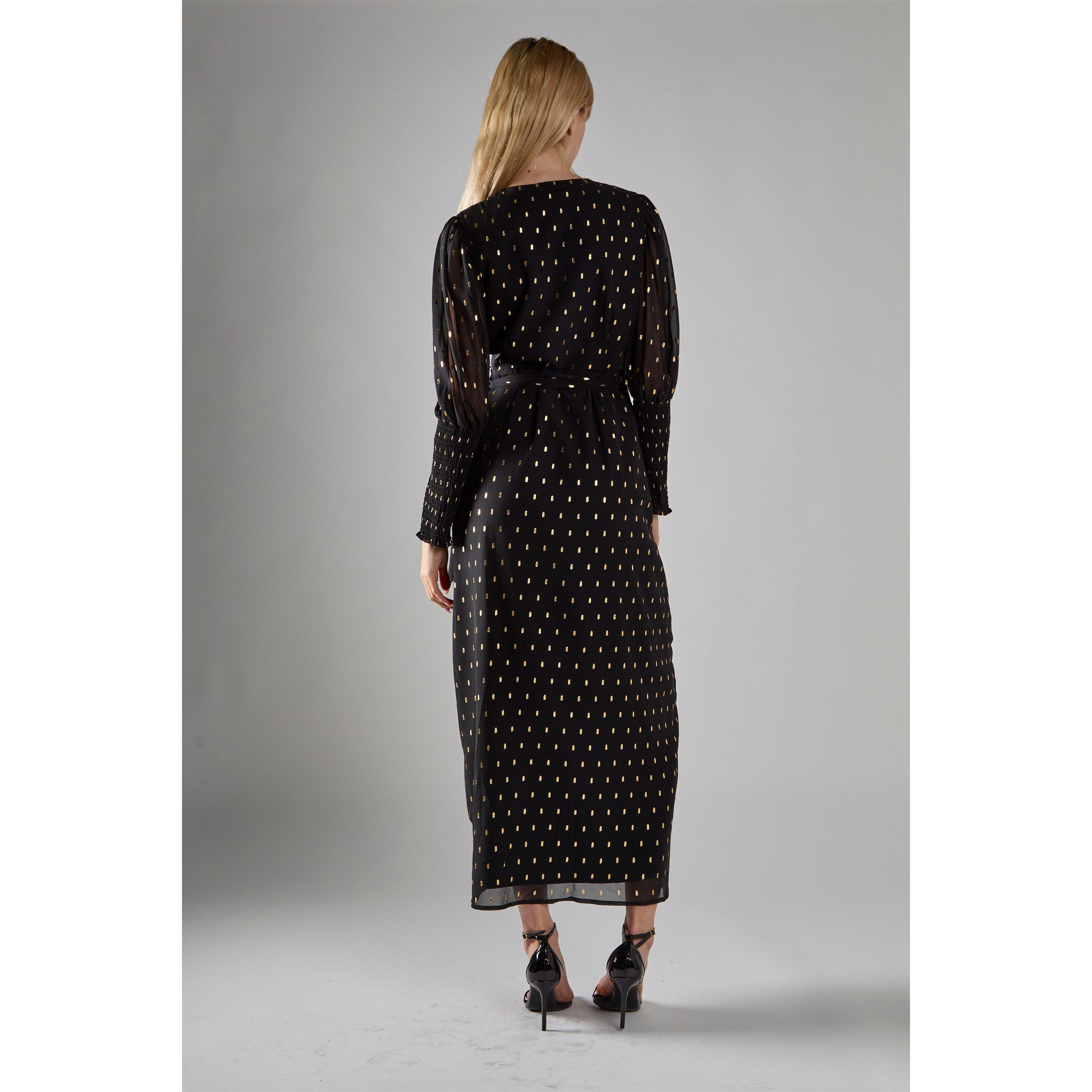 Glamorous Black with Gold Spot Long Dress