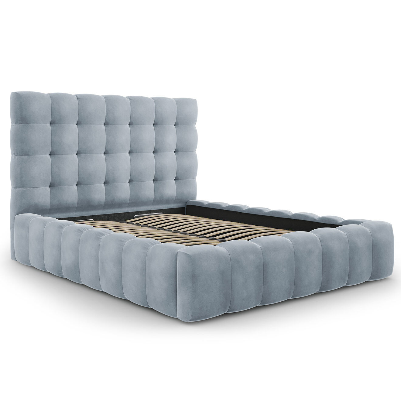 Cosmopolitan Design Lit avec coffre de rangement Bali Velours bleu clair - 140x200 cm