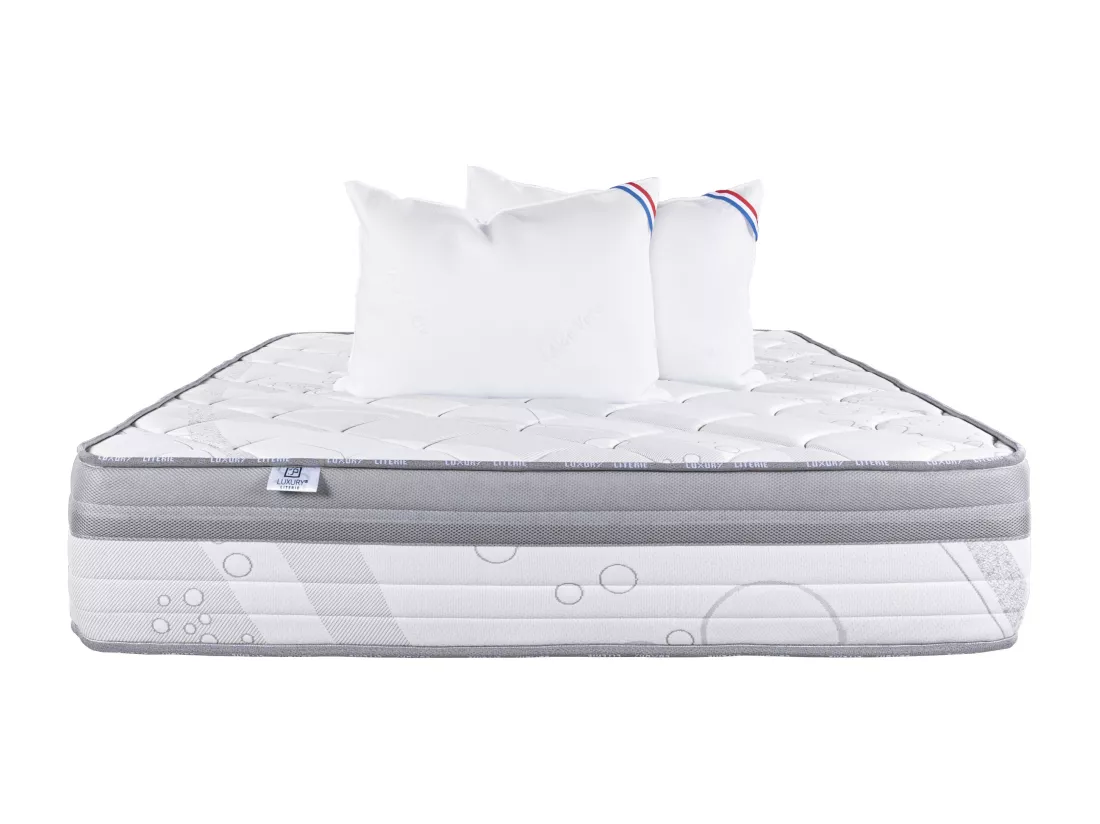 Matelas 140x200 cm, Relaxation, 26cm, Ressorts Ensachés, Soutien ferme + 2 Oreillers