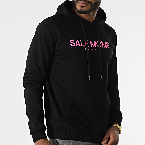 Sweat Capuche Lapin Noir Rose Fluo