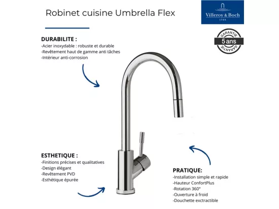 Robinet cuisine VILLEROY ET BOCH Umbrella flex or mat