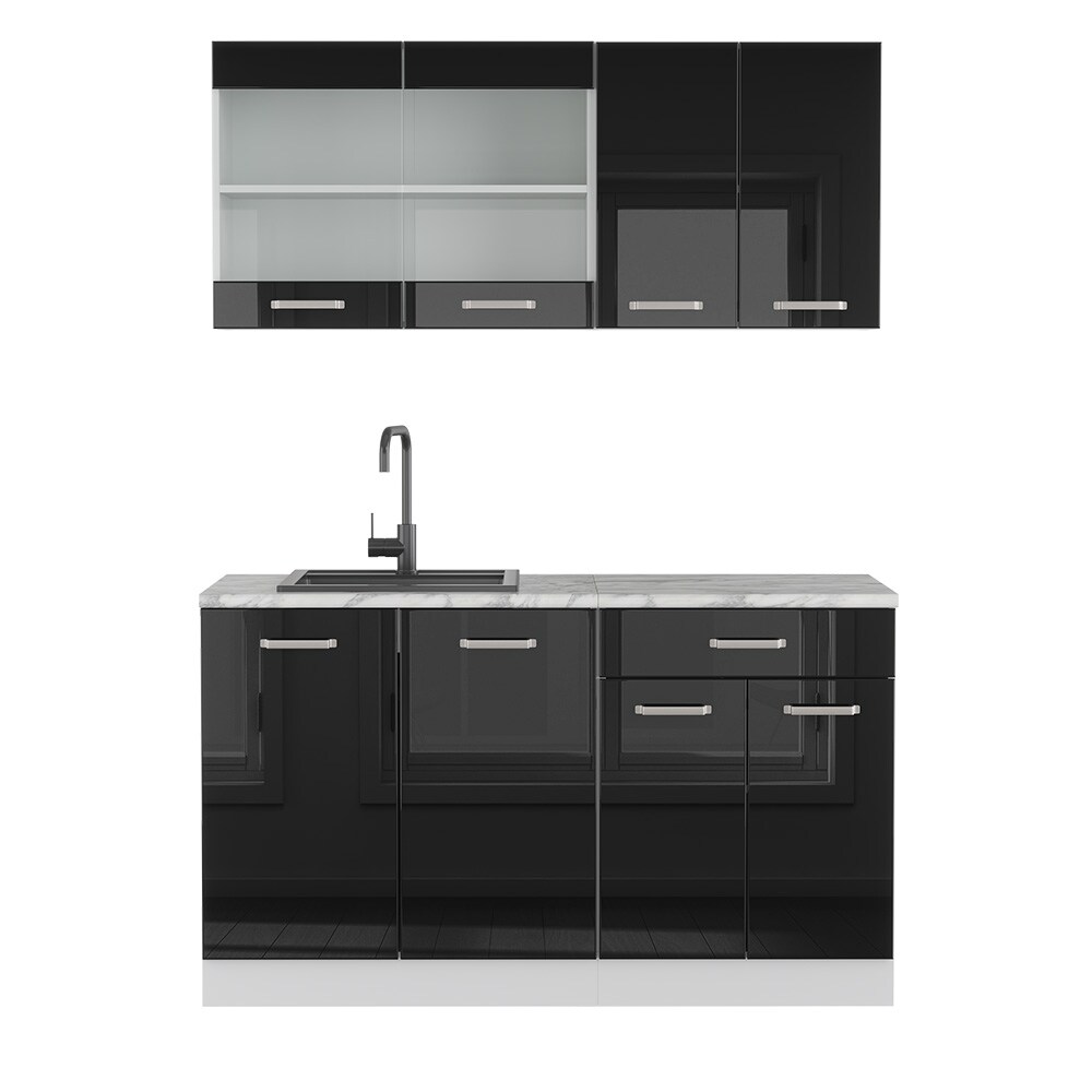 Vicco Küchenzeile R-Line Solid Weiß Schwarz 140 cm Arbeitsplatte modern Küchenschränke Küchenmöbel