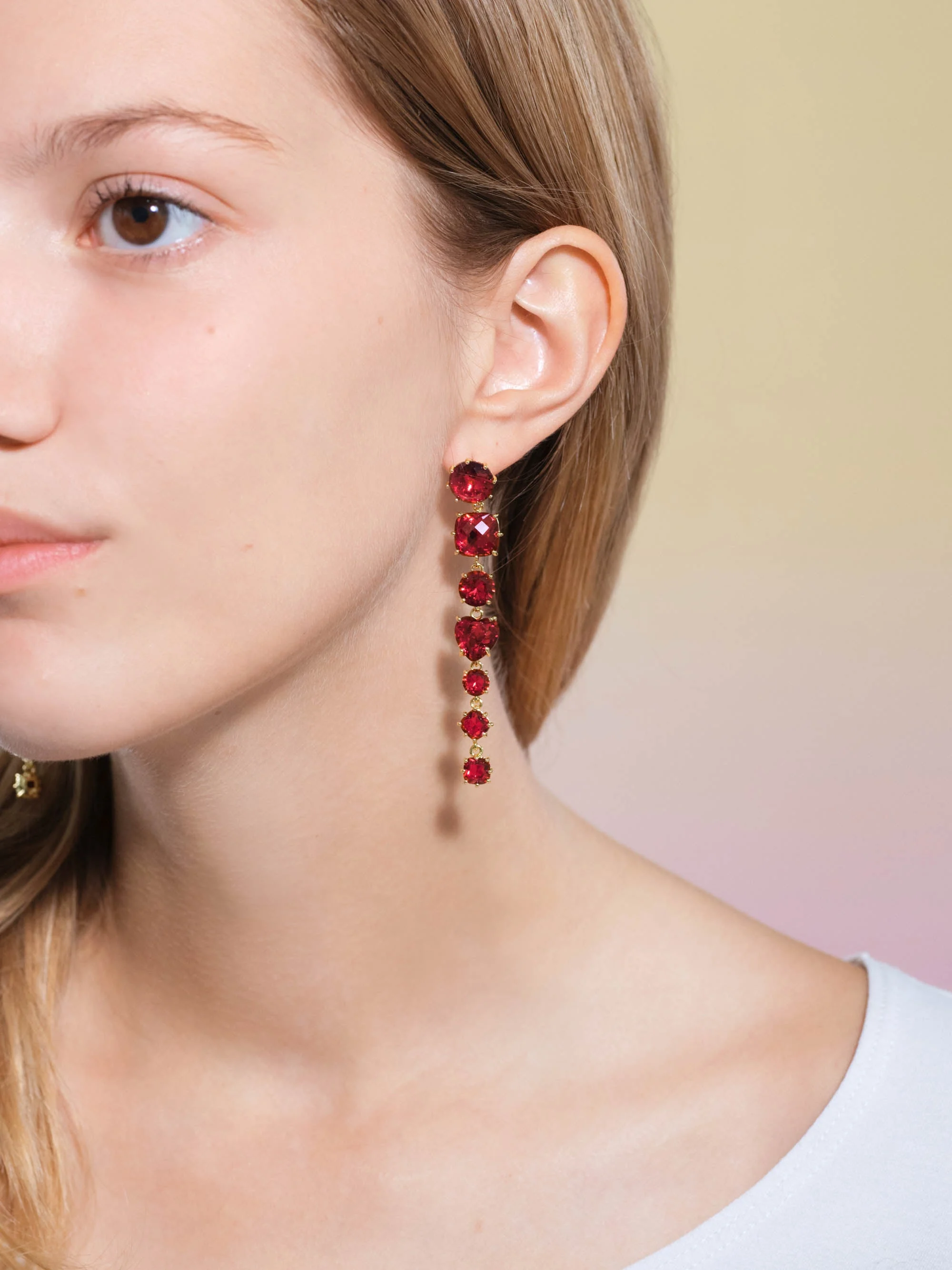 Boucles d'oreilles 7 pierres la diamantine rouge grenat | Rouge