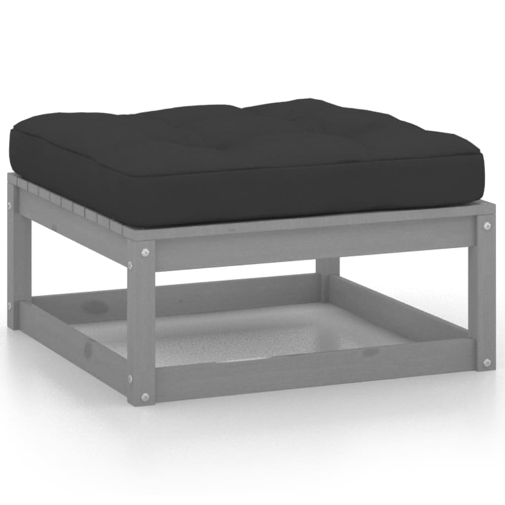Salon de jardin meuble d'extérieur ensemble de mobilier 10 pièces avec coussins gris bois de pin massif