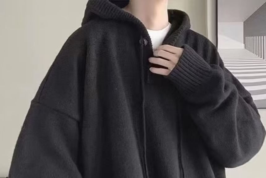 GRAYCIOUS - Halfgeknoopte effen gebreide hoodie