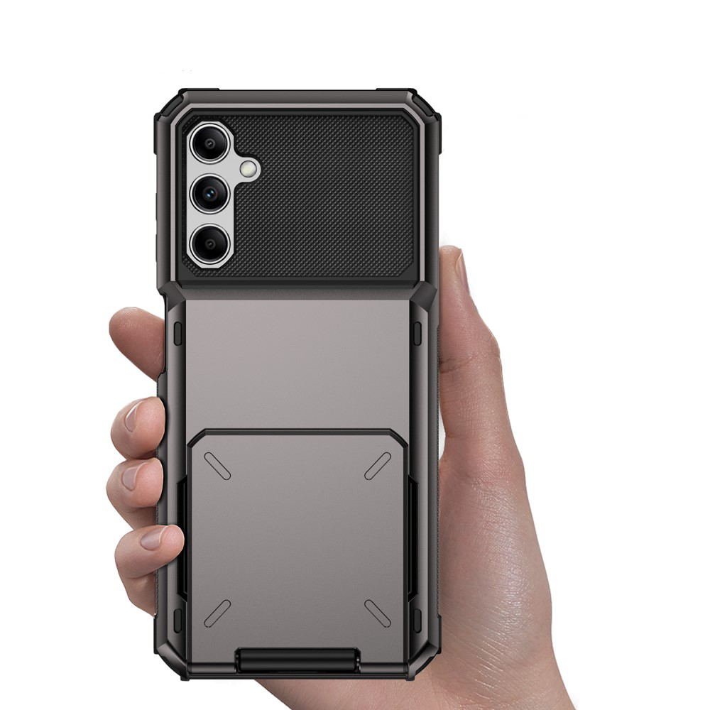 Samsung Galaxy S24 Hybrid Hardcase Hülle mit Aufschiebbarem Kartenfach - Schwarz / Grau