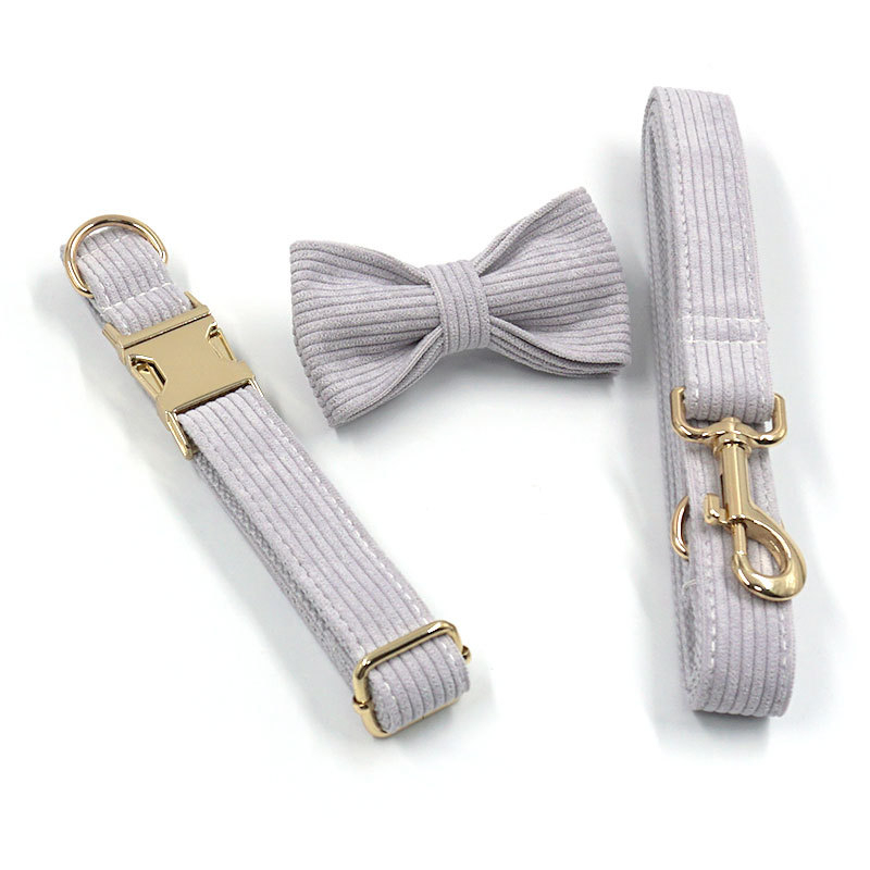 (Gr. S) Hunde Stoff Fliege Verstellbares Halsband mit Schleife   Abnehmbarer Leine - Grau