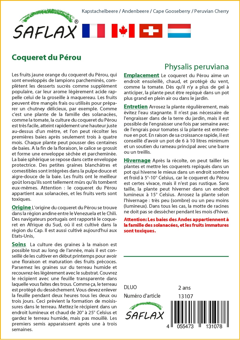 Coqueret du pérou - 100 graines - avec substrat - physalis peruviana