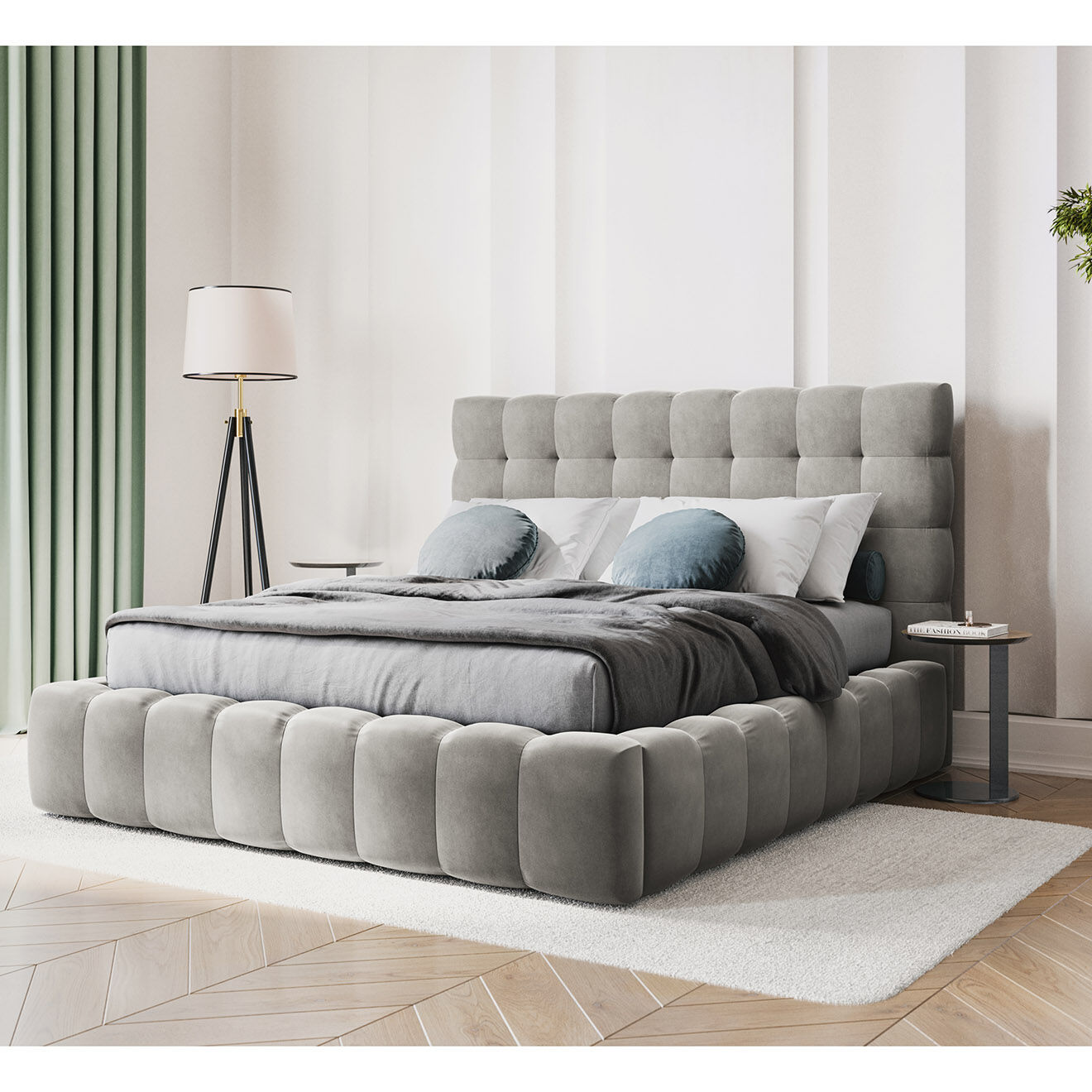 Cosmopolitan Design Lit avec coffre de rangement Bali Velours gris clair - 200x200 cm