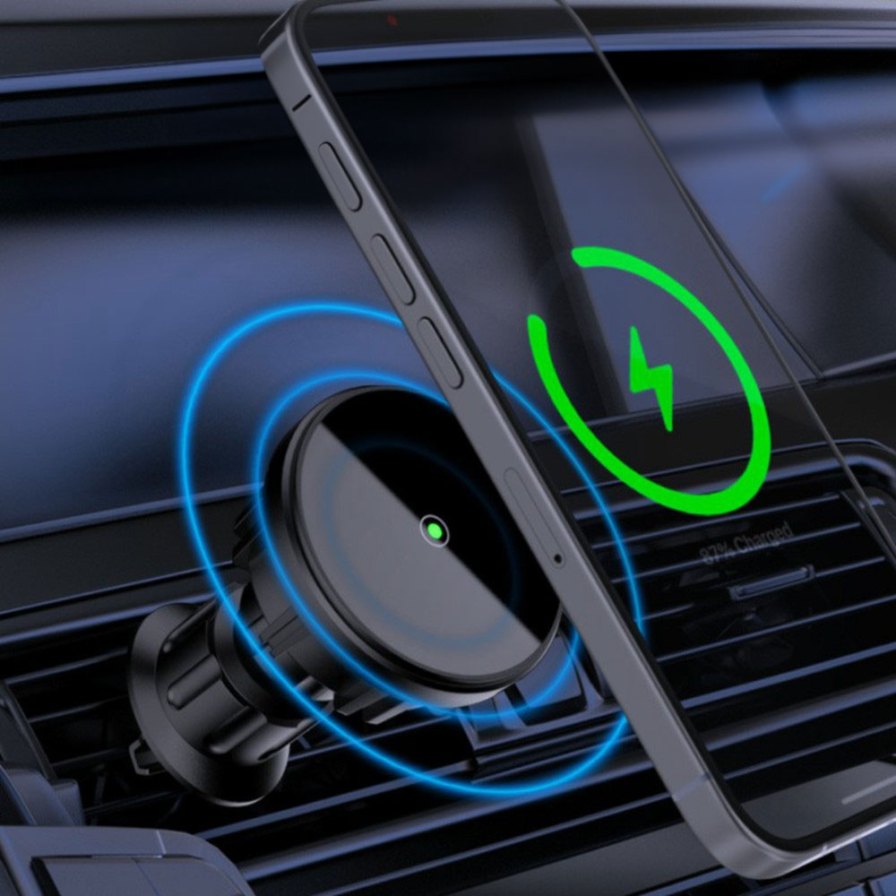 (15W) Magnetische Qi Wireless Charger Auto KFZ Smartphone Halterung für Lüftungsgitter Air Frame - Schwarz