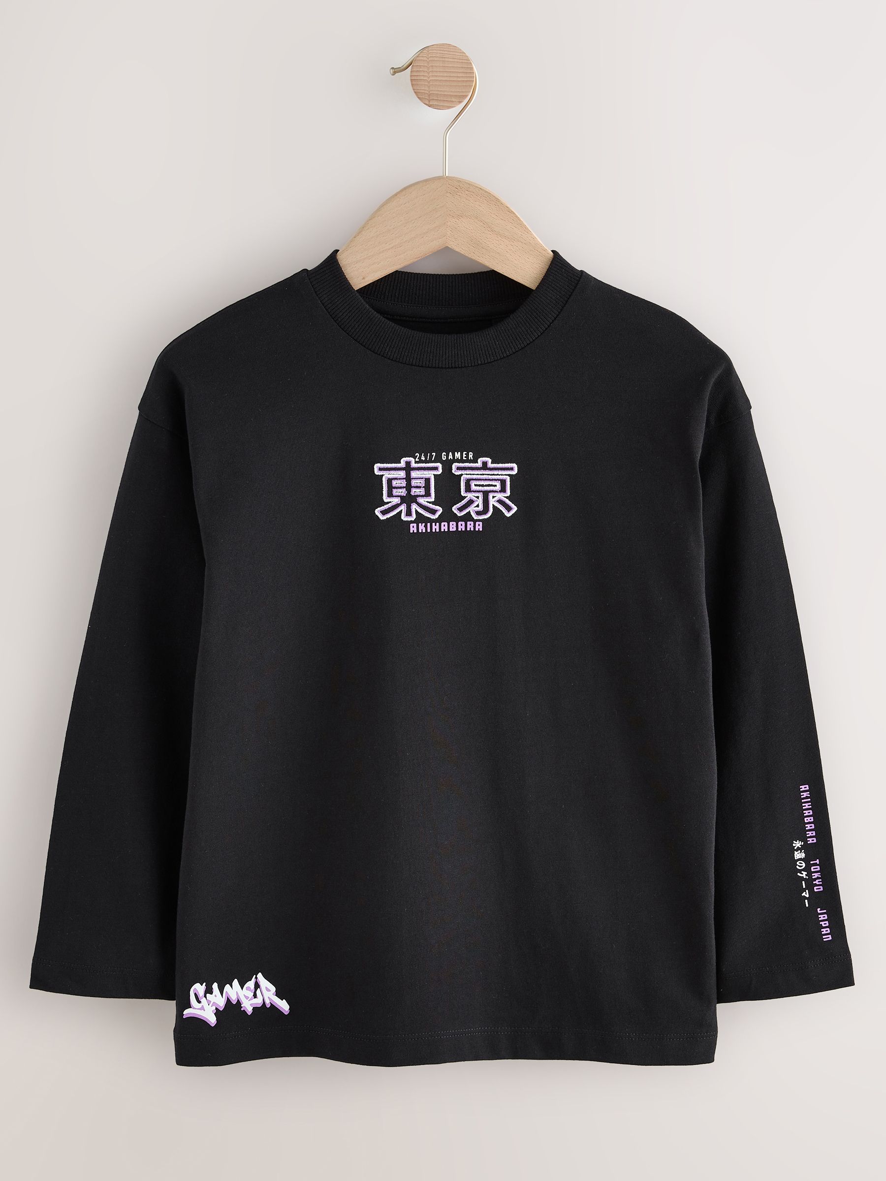 Zwart/Paars/Wit Gamer - 3 Relaxed Fit T-shirts met grafische print en lange mouwen (3-16jr)