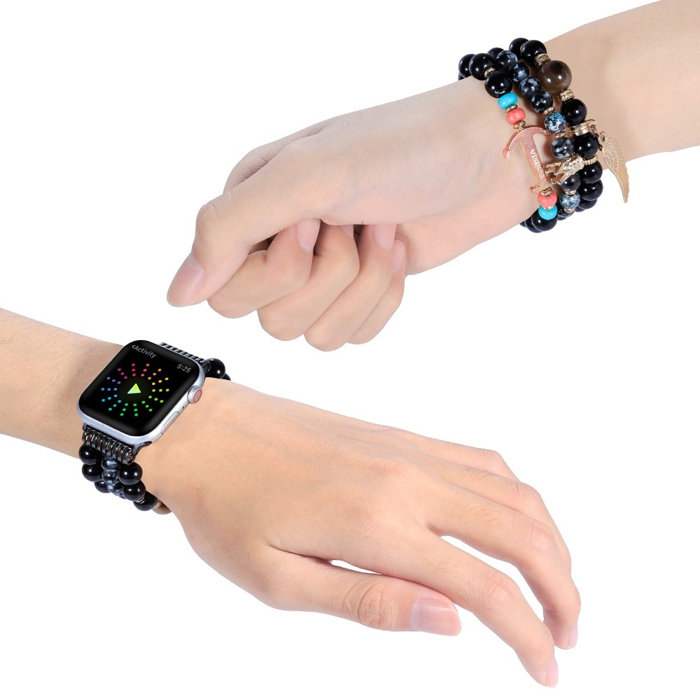 Apple Watch (49/46/45/44 mm) Elastisches Perlen Ersatz Armband (Gelenkumfang: 190-230mm) - Schwarz