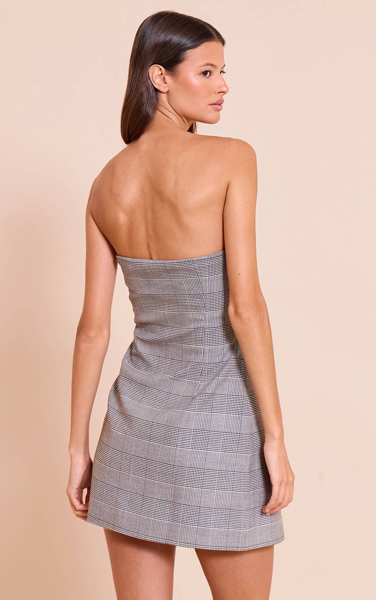 Charbon Robe Moulante Bustier À Carreaux Ajustée