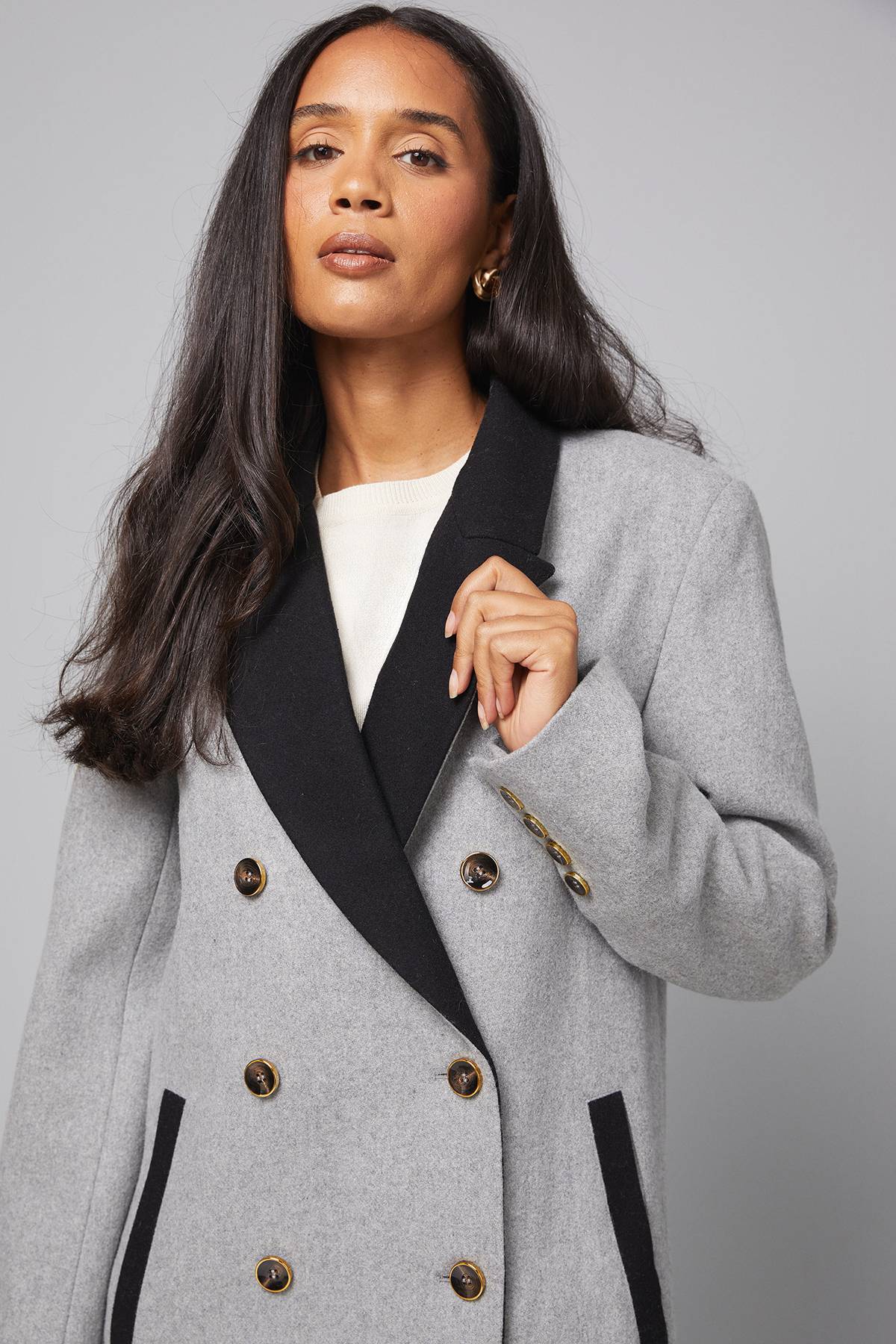 Wallis Manteau à Col et Détails de Poche Contrastés