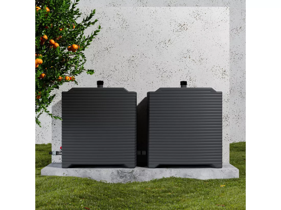 Lot de 2 récupérateurs d'eau 126L + Kit de Jumelage Horizontal