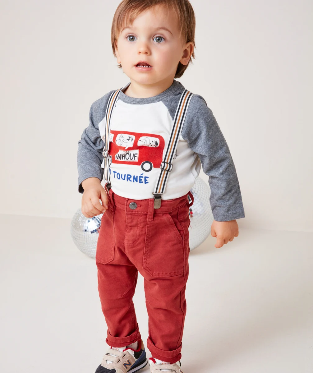 PANTALON DROIT BÉBÉ GARÇON ROUILLE AVEC BRETELLES
