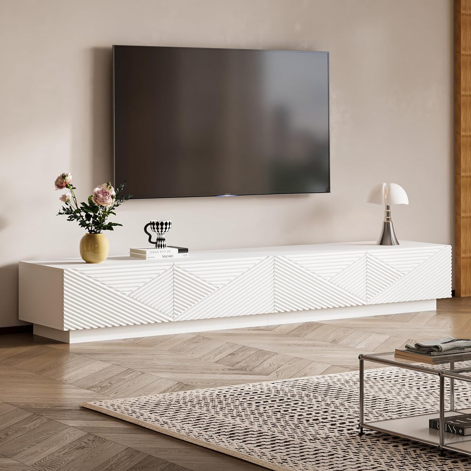 TV-Lowboard 200 cm im Industrie-Design, Fernsehtisch mit 2 großen Schubladen, TV-Unterschrank für Wohnzimmer, TV-Board in Braun-Schwarz, Modernes TV-Regal aus MDF, 40 × 200 × 30,5 cm