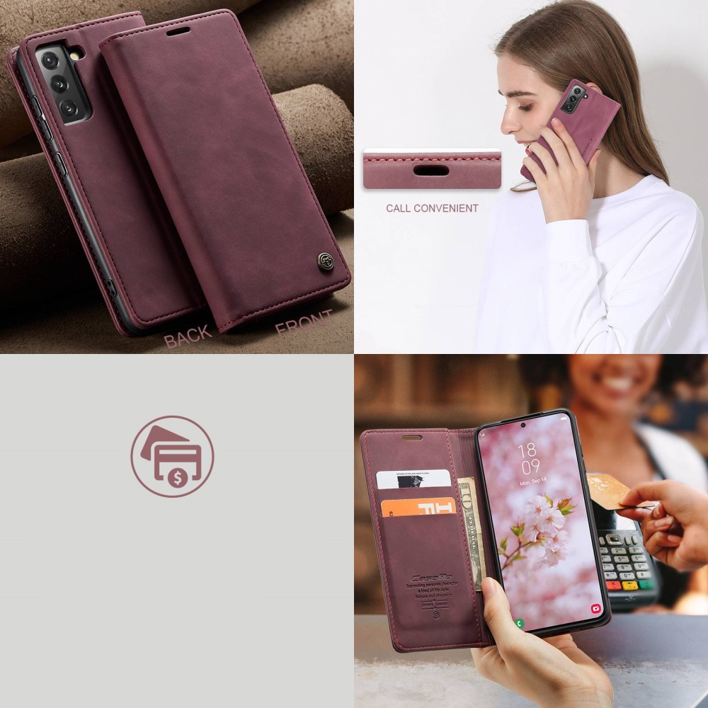 Samsung Galaxy S22 5G Leder Tasche Flip Wallet Etui mit Kartenfächern - Dunkelrot