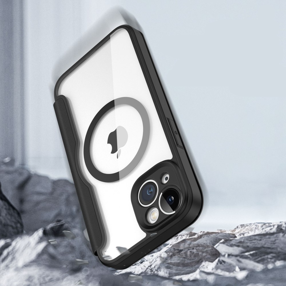 iPhone 14 MagSafe Hybrid Leder Tasche   Kunststoff Rückseite - Schwarz / Transparent