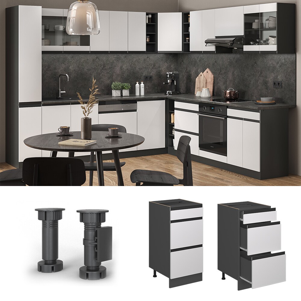 Vicco Schubladenunterschrank Küchenschrank Küchenmöbel R-Line J-Shape Anthrazit Weiß 40 cm modern