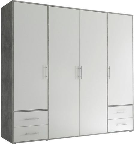 Kledingkast - Betonlook - Wit - Zilverkleurige Grepen