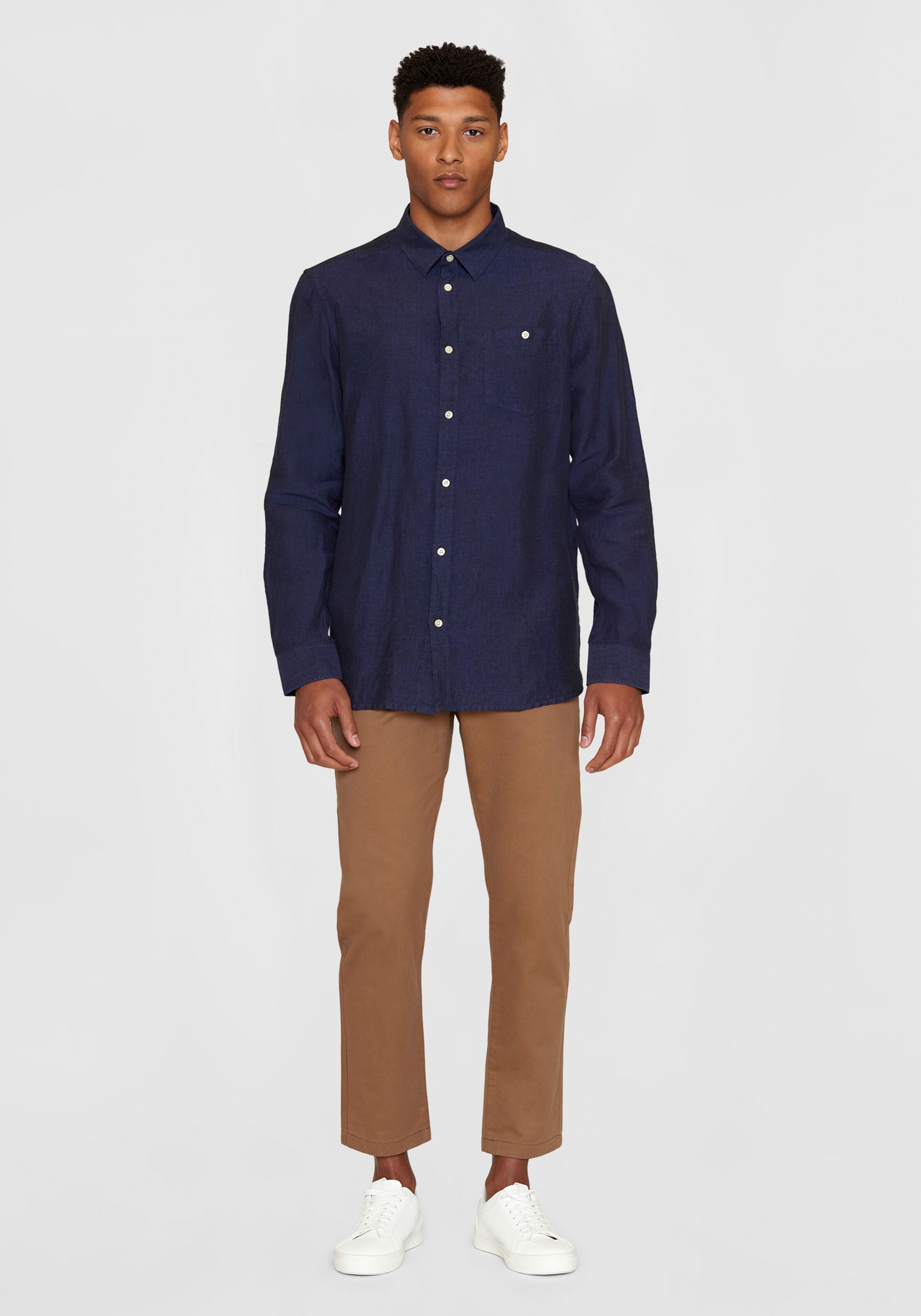 Knowledge Cotton Apparel Leinenhemd Regular Linen Shirt Yarndyed - Total Eclipse