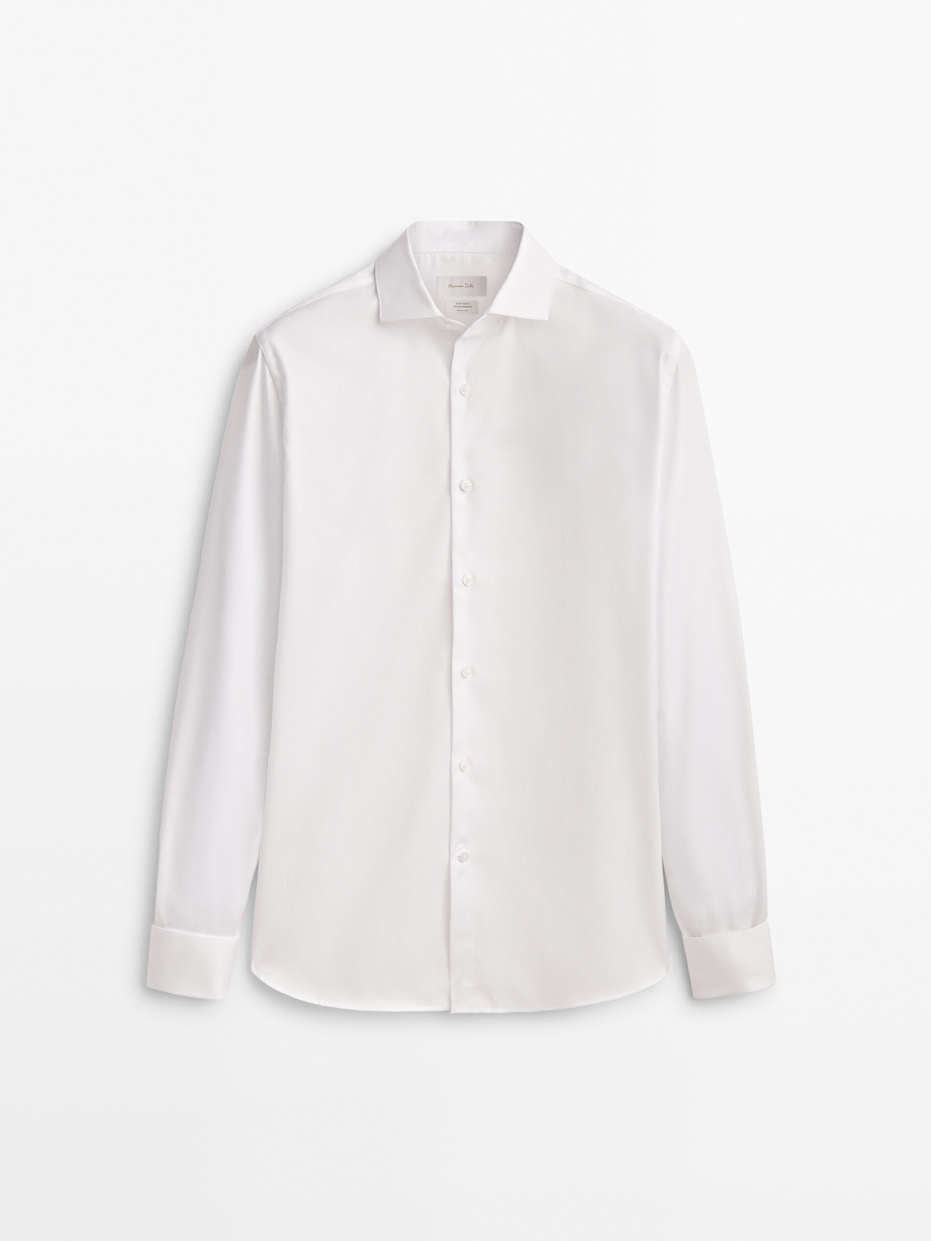 Camisa de espinha de peixe de corte regular com punhos duplos - BRANCA