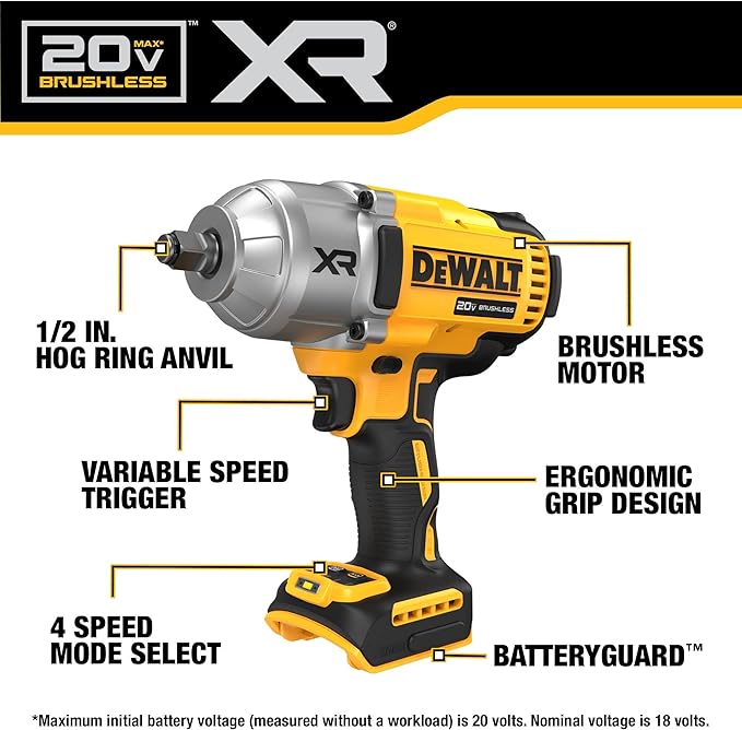 DEWALT 20V MAX Cordless Impact Wrench, 1/2 in., Bare Tool Only (DCF900B)