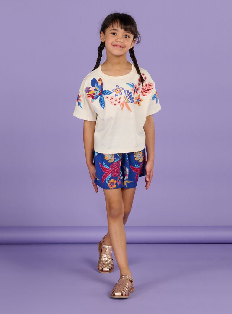 T-shirt écru foncé à motifs fleuris Enfant Fille