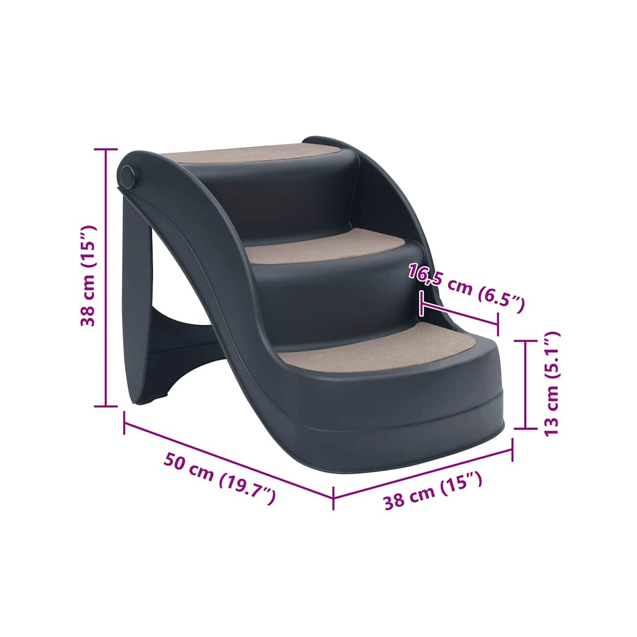 VidaXL Hundetreppe mit 3 Stufen (klappbar) dunkelgrau