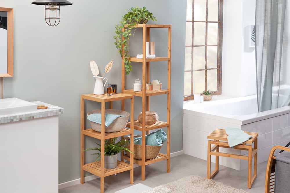 Design Regal LAGOON SPA 80cm Bambusholz zwei Fächer Badregal