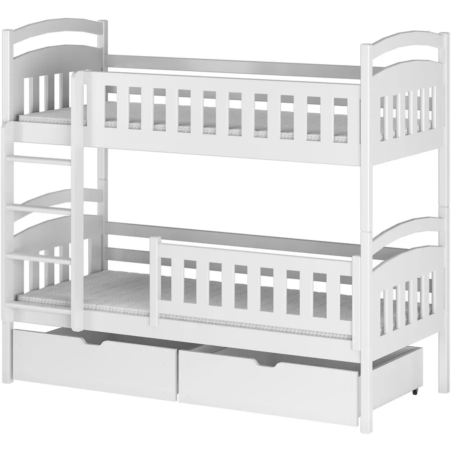 Kids Collective Hochbett 80x180 | 90x200 Etagenbett mit 2 Schubladen, Lattenrost, Rausfallschutz weiß mit Schublade