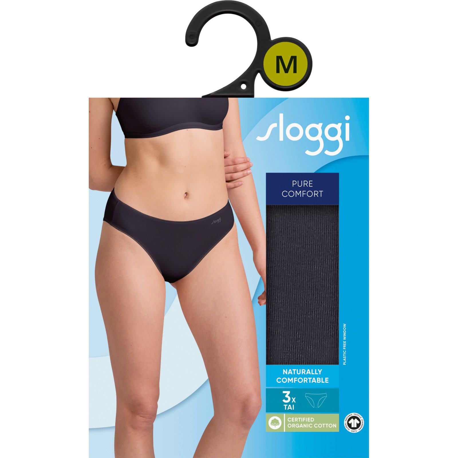 Sloggi Damen-Slip 3er Pack Pure Comfort Tai M, schwarz