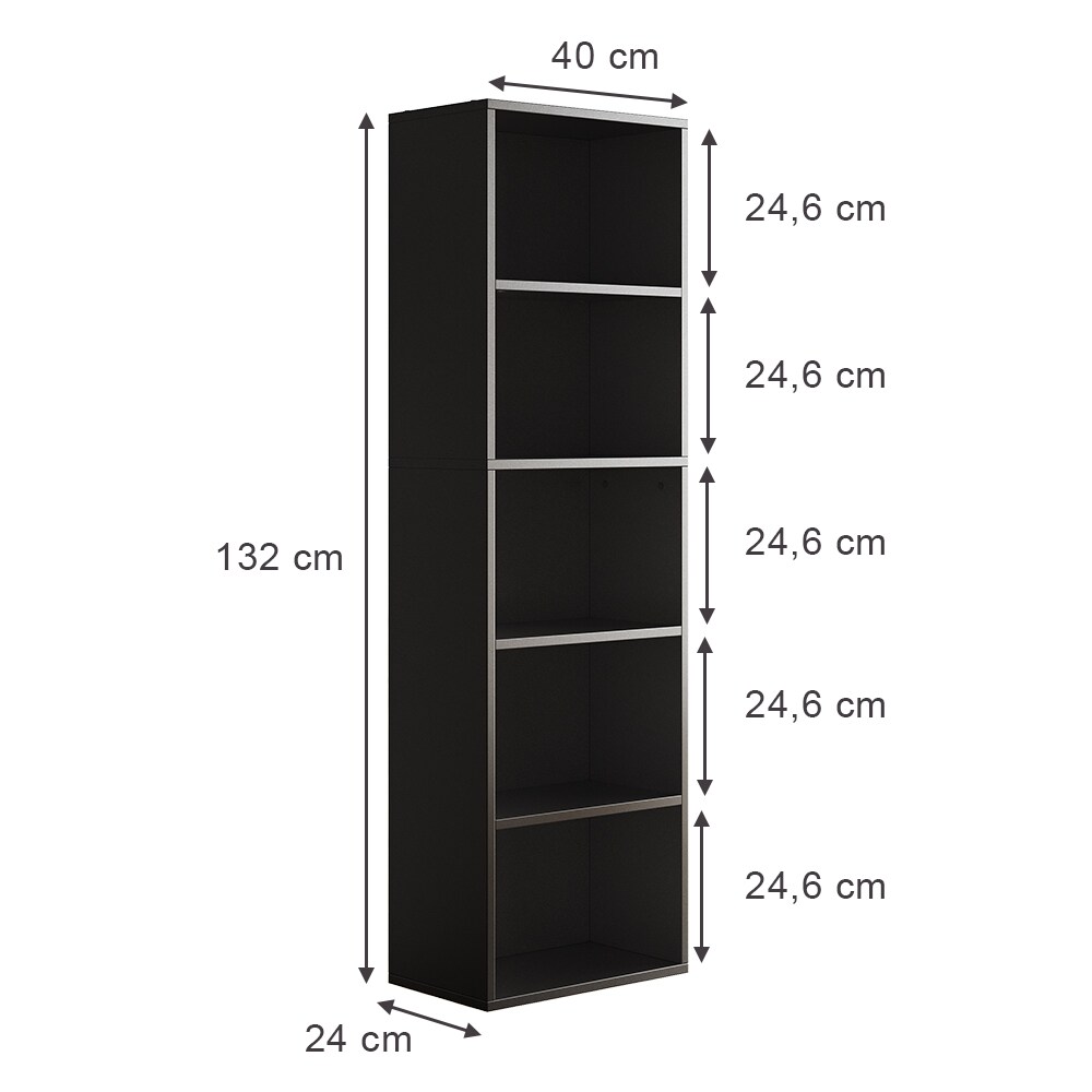 Vicco Bücherregal Bob Schwarz 40 x 132 cm mit 5 Fächern