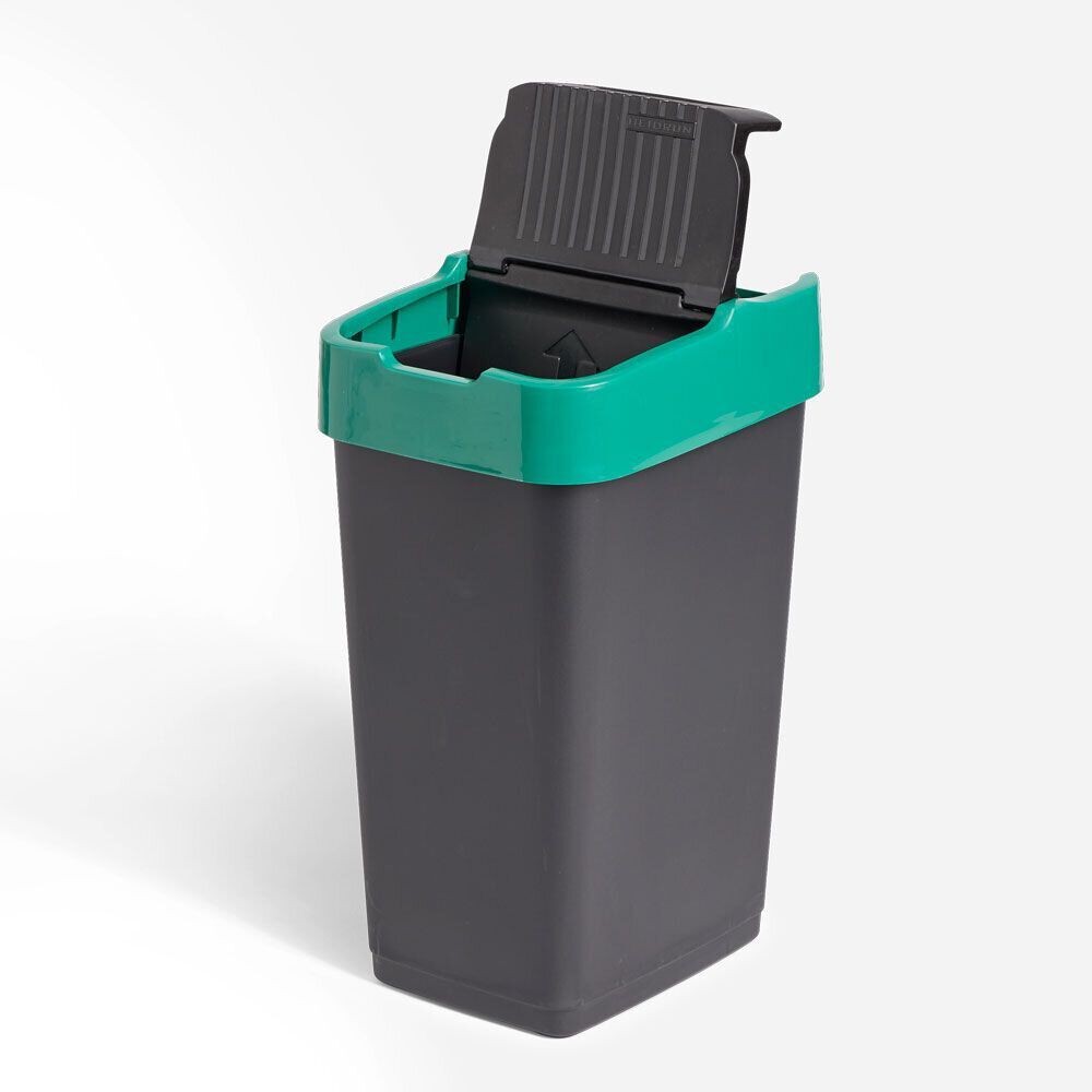 Poubelle de tri pour verre 35L plastique vert et noir
